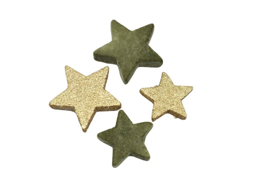 Streuer Sterne Glitter gold und beflockt oliv sort. D5+4cm