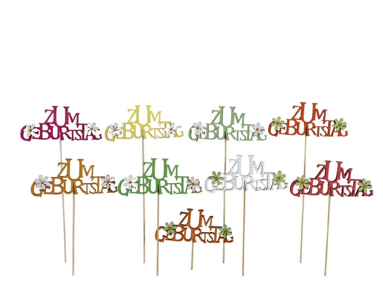 Stecker Zum Geburtstag 9fsortiert Holz bunt D12x5cm + Pin