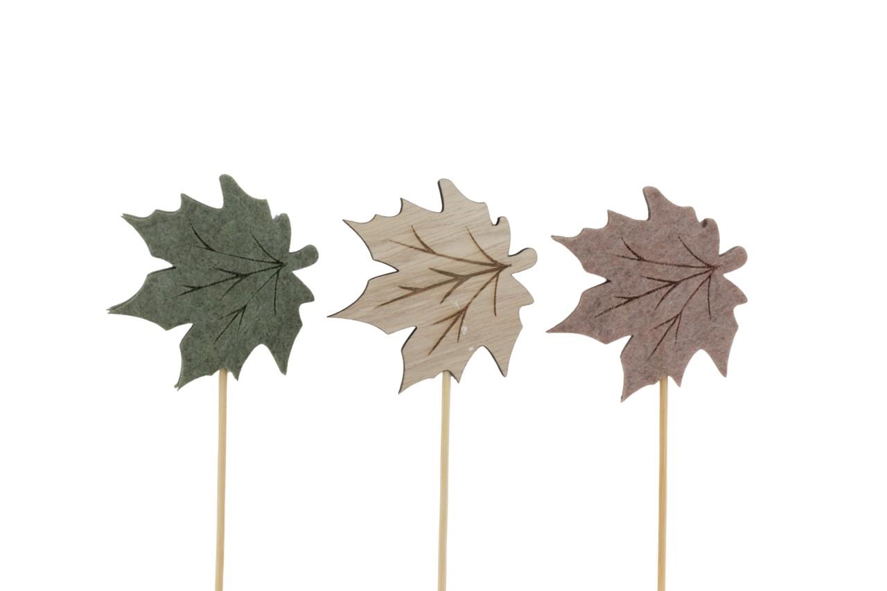 Stecker Herbstlaub Otono sort. beige-waldgrün D6,5cm + Pin