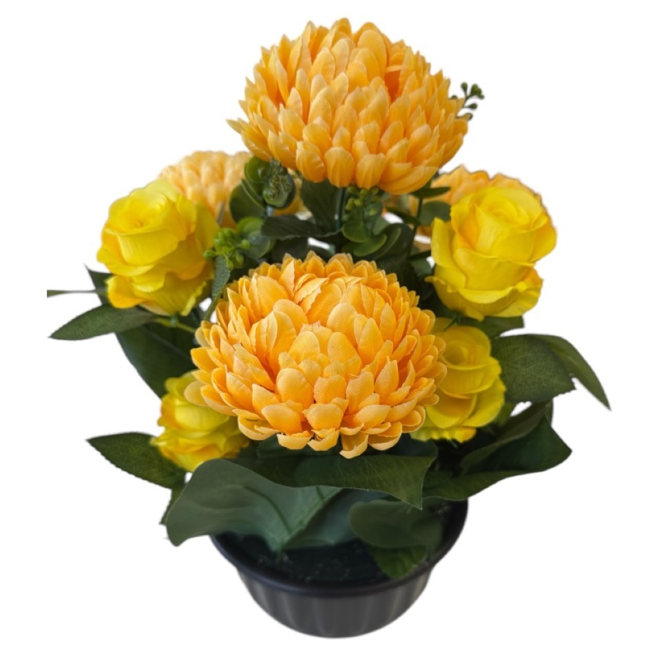 Rose/Dahlie 13Blüten gelb in schwerer Schale 1,5kg NETTO