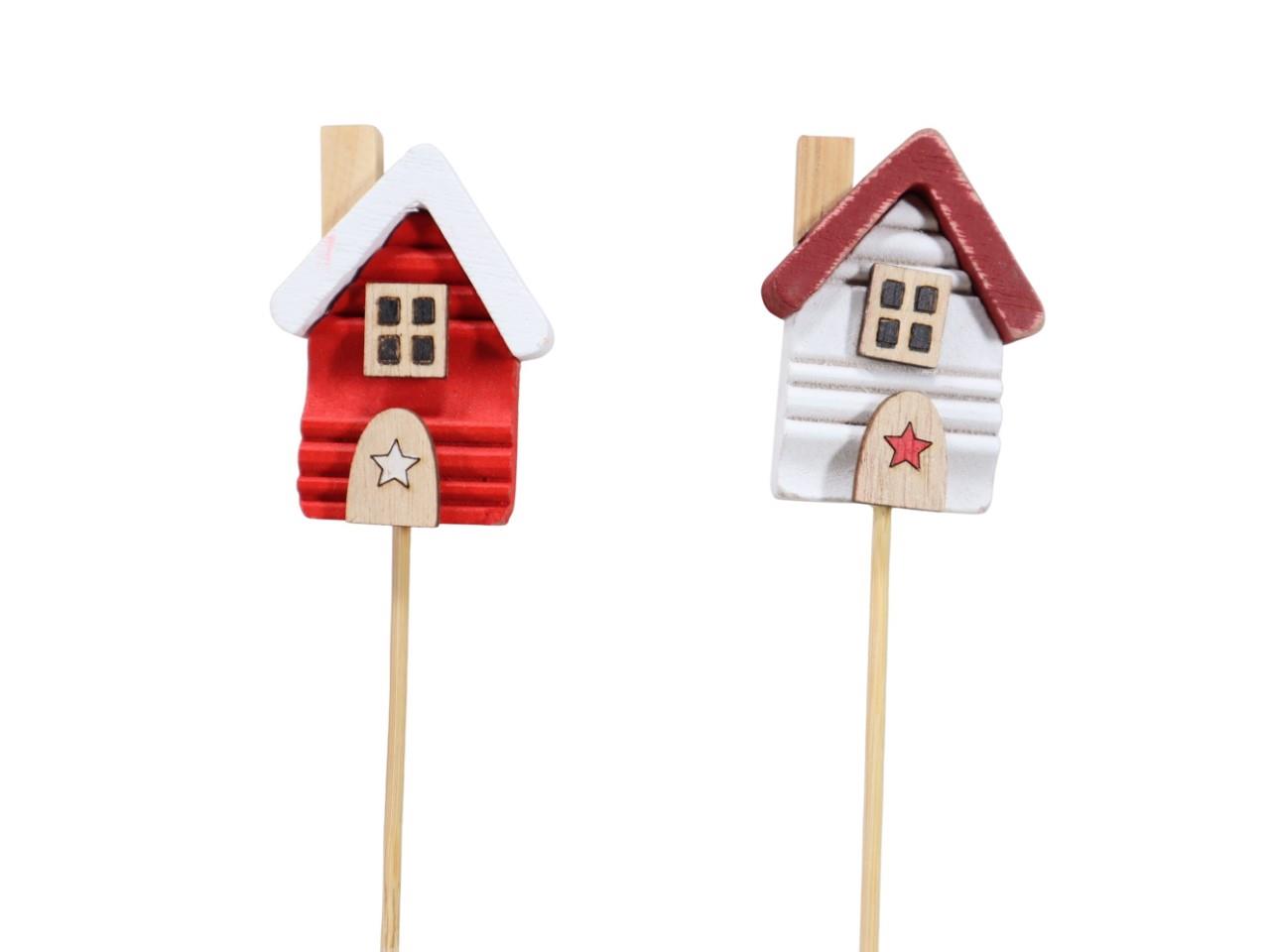 Haus Stecker Holz rot-weiß D6x4,3cm + Pin