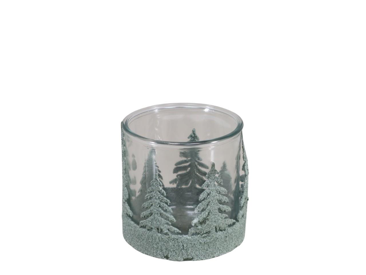 Windlicht Metall m. Bäumchen salbeigrün-anik D12,5cm