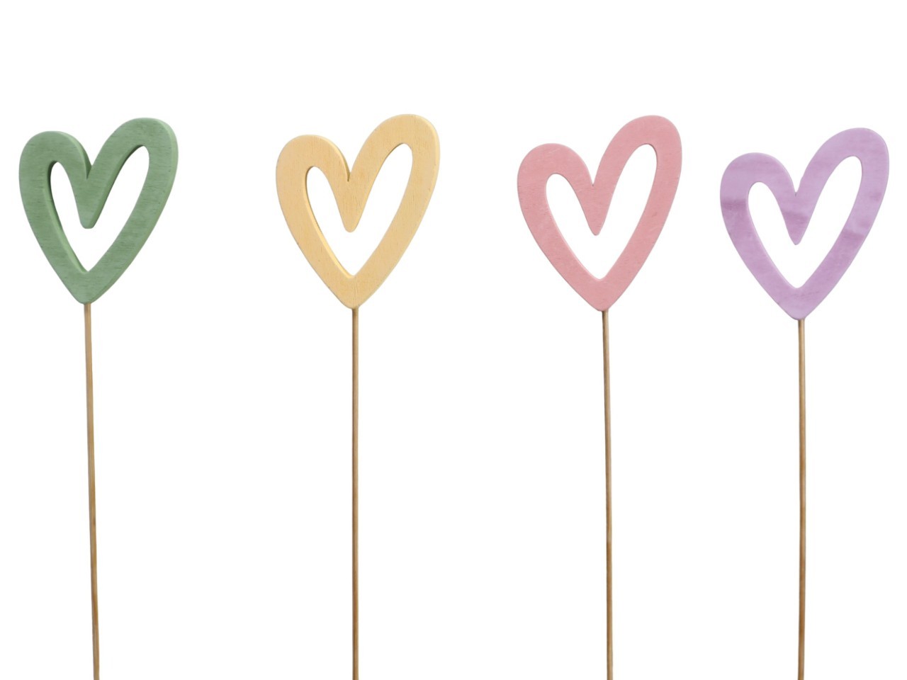 Stecker Herz Holz 7cm rosa-flieder-grün-gelb sort.
