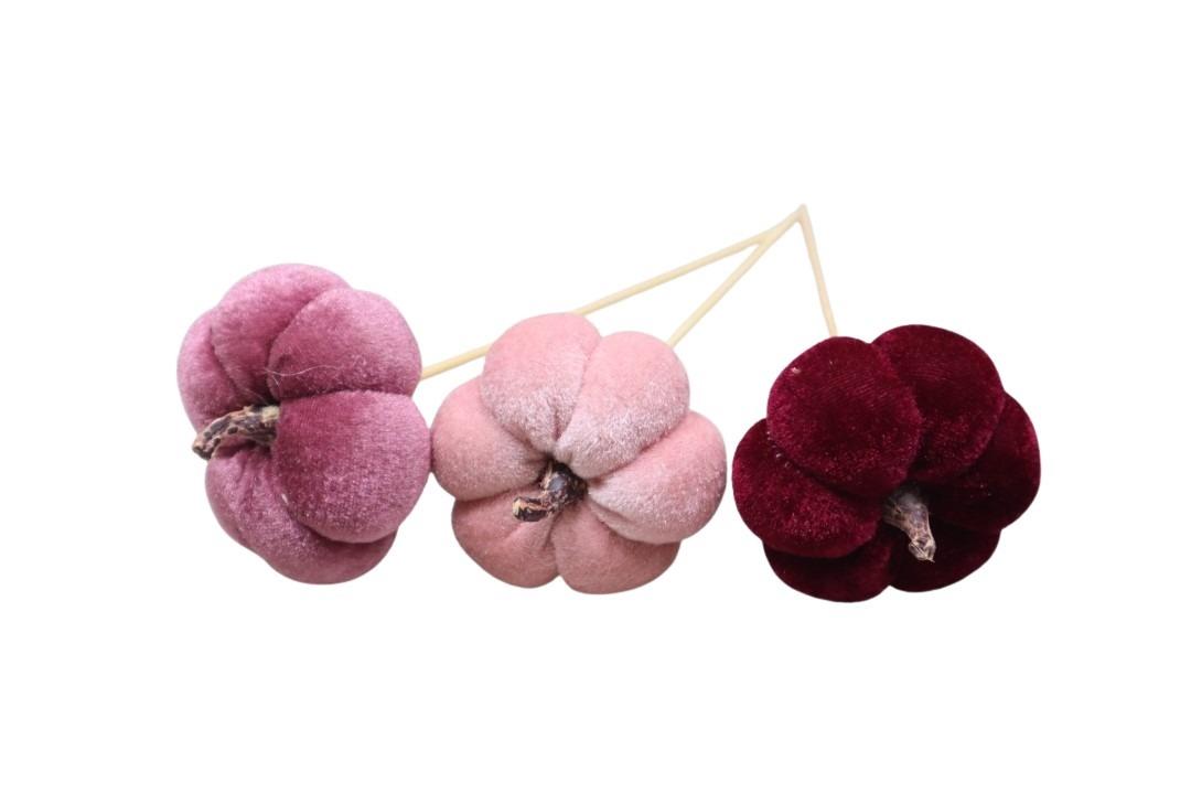 Stecker Kürbisse Samt D7cm pink/weinrot/rosa L25cm