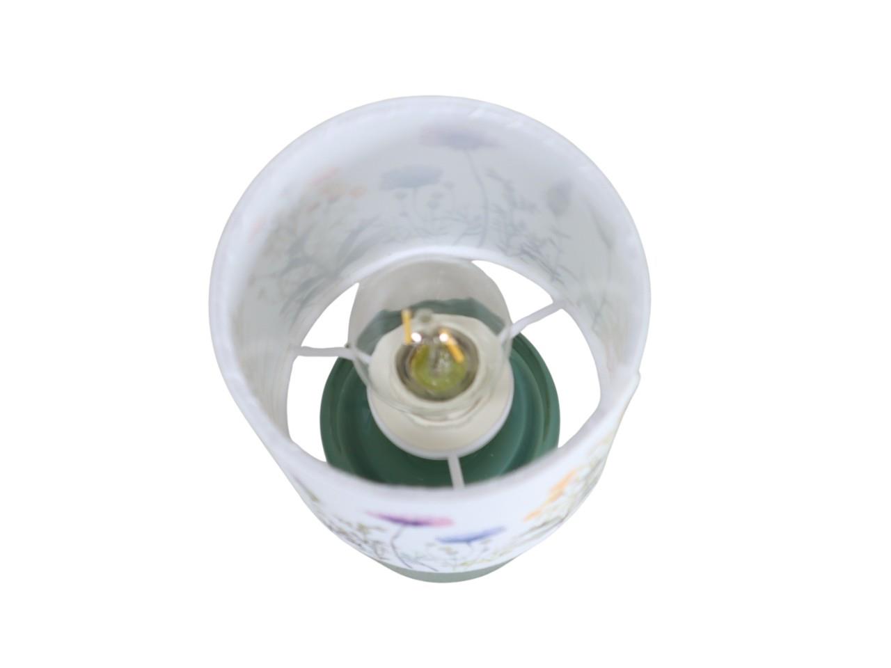 Tischlampe Glassockel grün m. Blumenmotiv D11cm H22cm