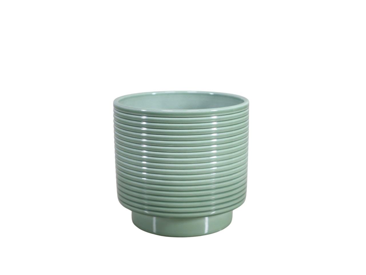 Cylindroübertopf m. Fuß Rings Keramik salbeigrün-lasur D13cm