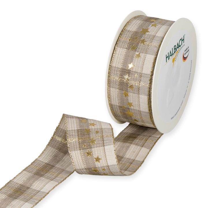 Karo-Druckband Sterne 40 mm 15 Meter dusky brown 71