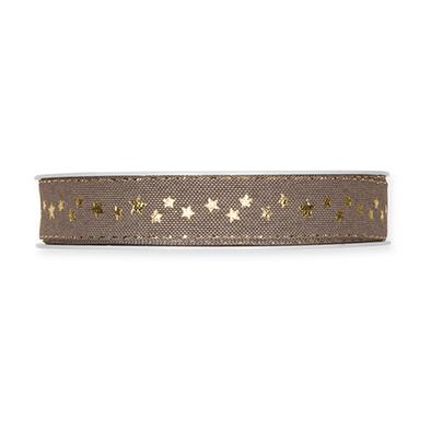 Druckband Sternchen 15 mm 18 Meter dusky brown/gold 93