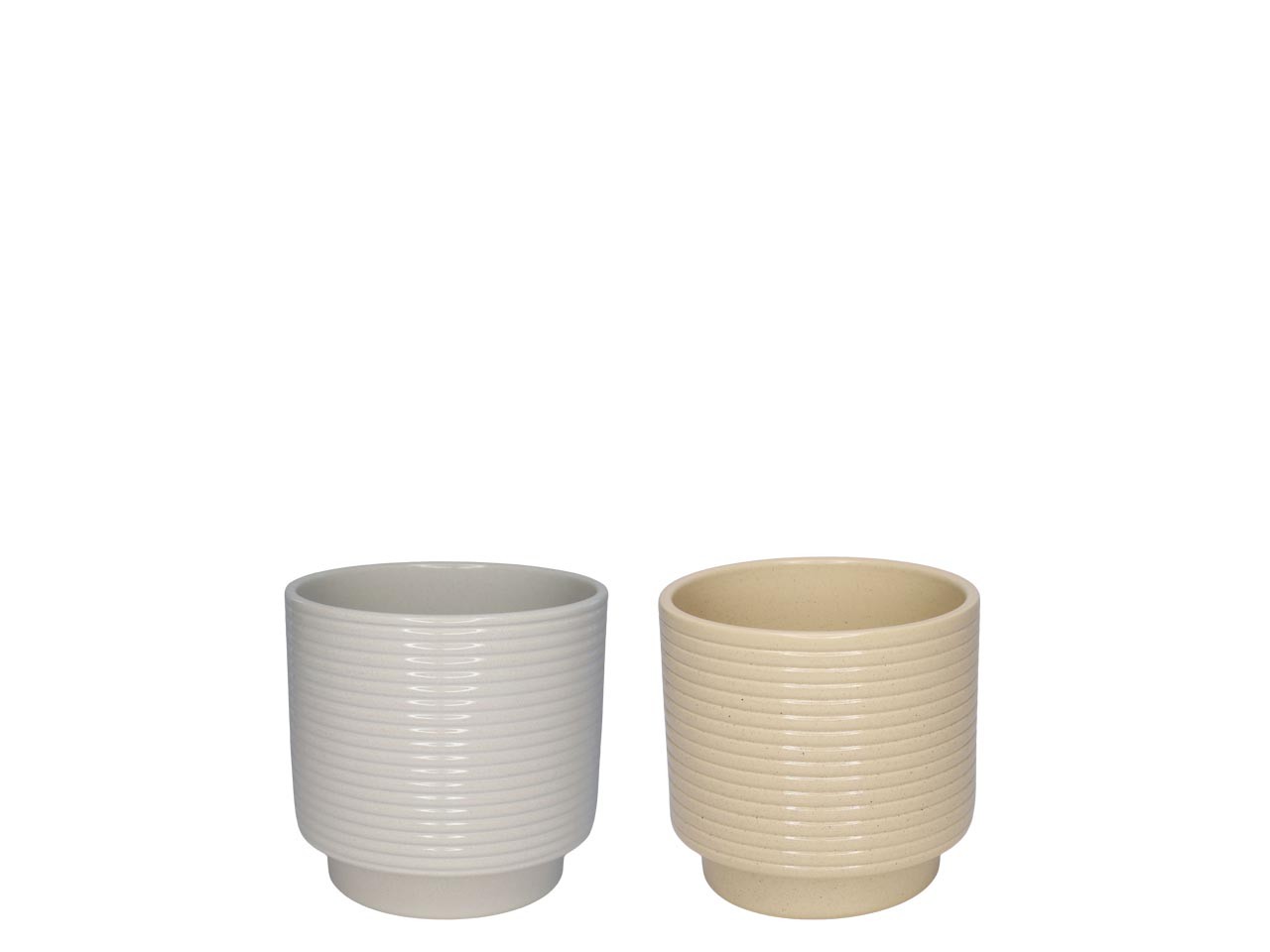 Cylindroübertopf m. Fuß Rings Keramik creme-beige lasur D8cm