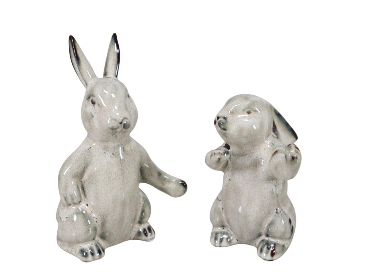 Hasenpaar stehend Keramik creme glasiert D19xH23cm