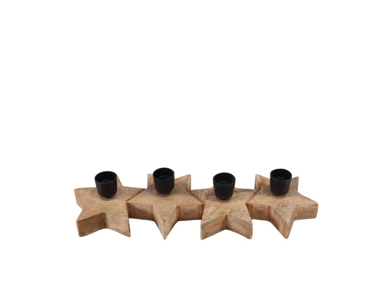 Stabkerzenhalter Sterne Mangoholz natur/Metall L30xH5 cm