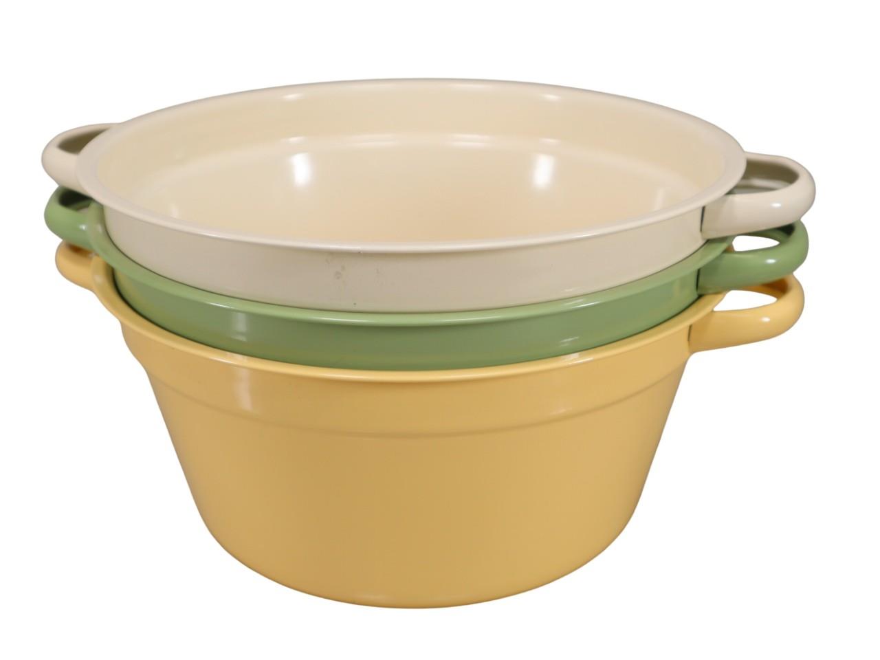 Pflanzschale m. Griffen Metall 25cm grün-creme-vanille