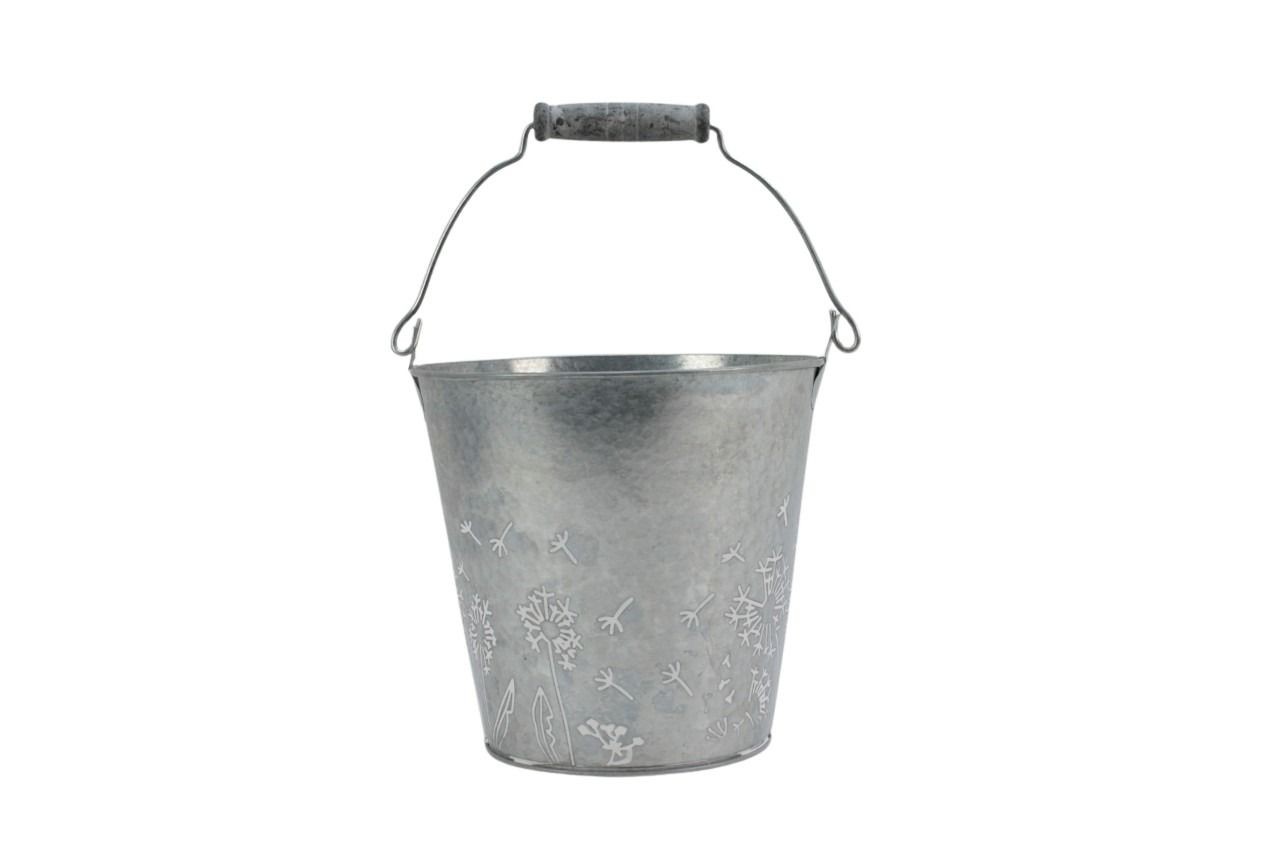 Topf Pussella Metall zink-weiss D 16 cm H 15 cm m. Holzgriff