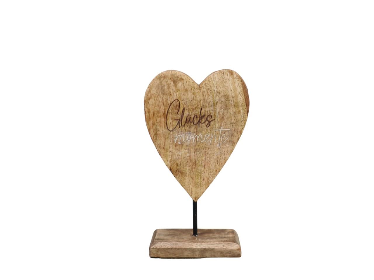 Herz stehend "Glücksmomente" Mangoholz natur H21cm