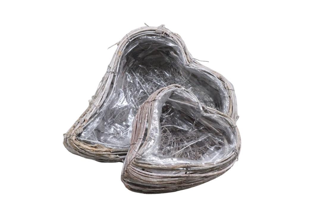 Pflanzherz Set/2 Rattan gekalkt L33xH12cm+L21xH10cm