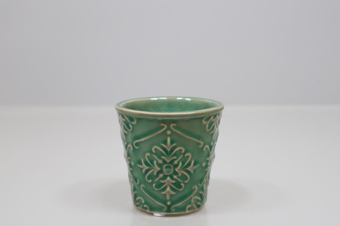 Übertopf Keramik grün Crackle  8,5cm