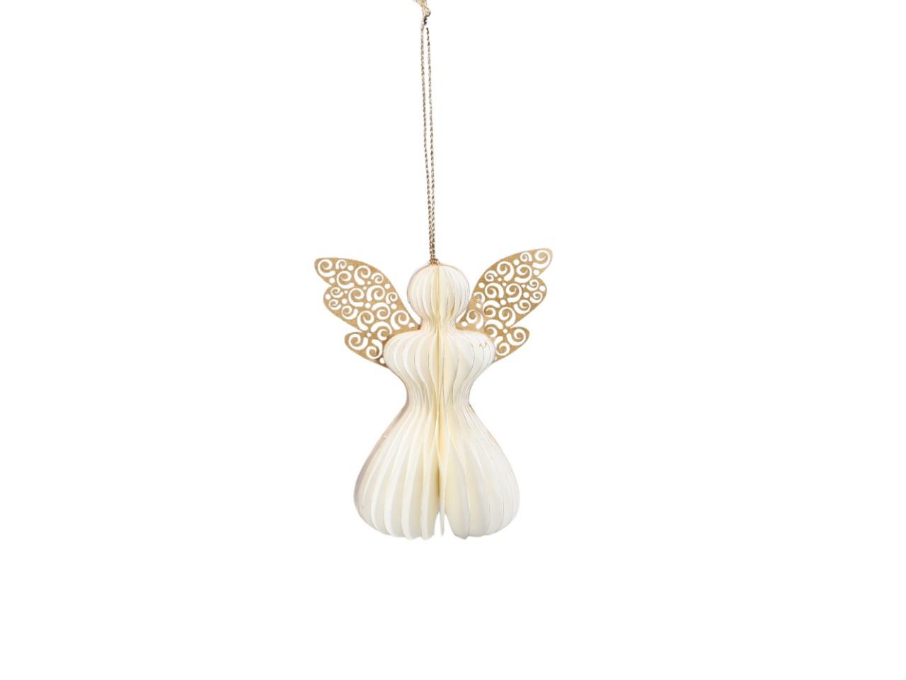 Engel hängend Papier creme-gold H12cm