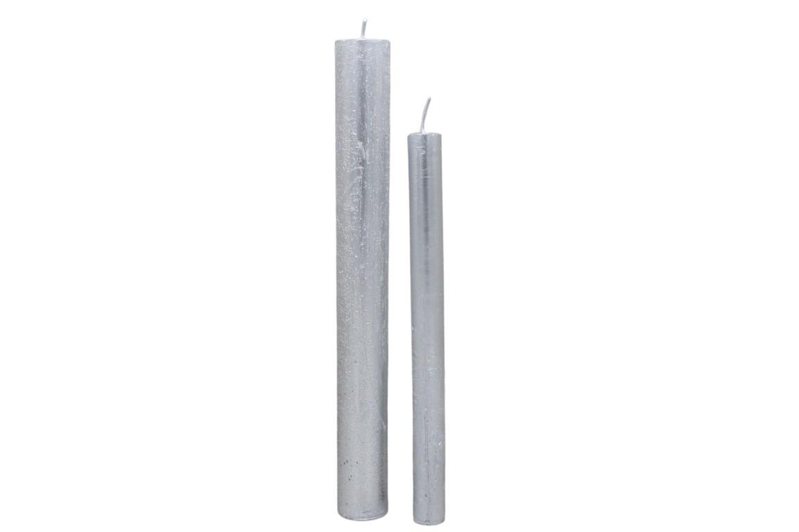 Stabkerze Rustika 240/34mm silber lackiert