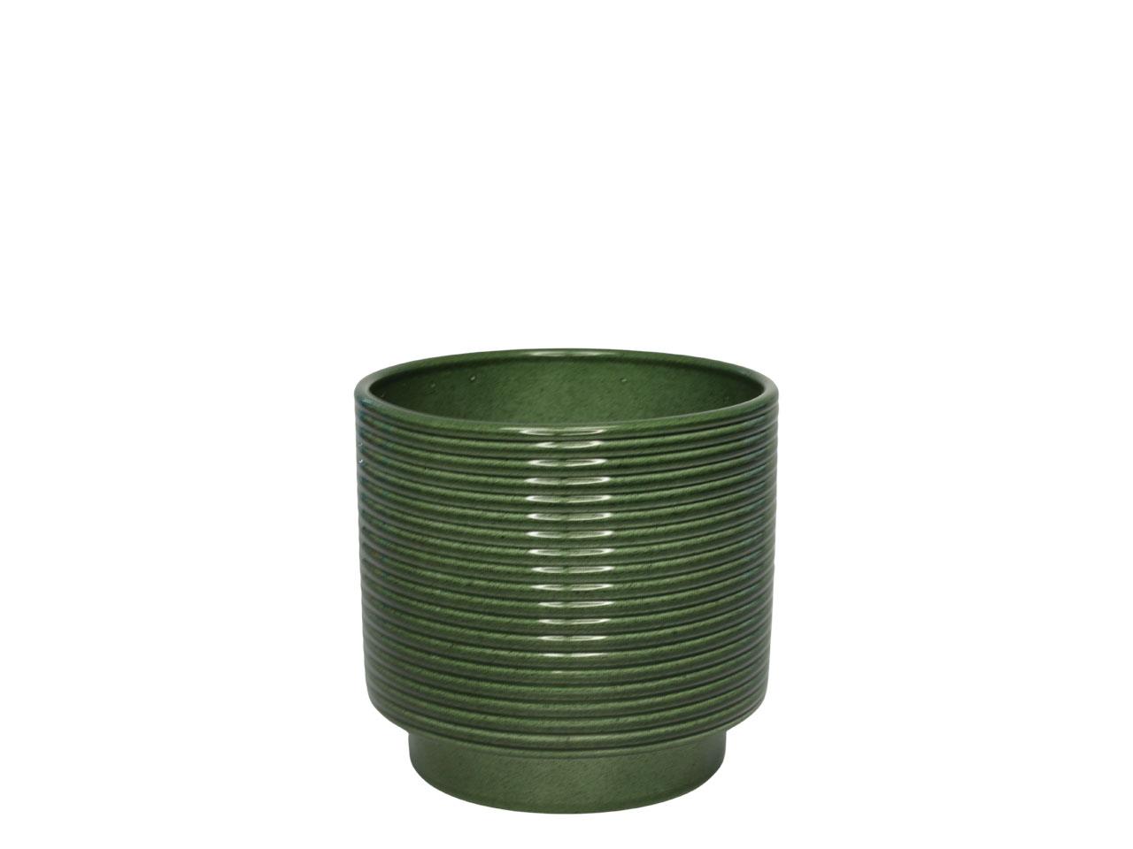 Cylindroübertopf m. Fuß Rings Keramik laubgrün lasur D13cm