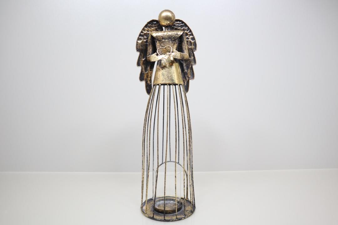 Engel mit Teelichthalter Metall gold + Glas H53cm