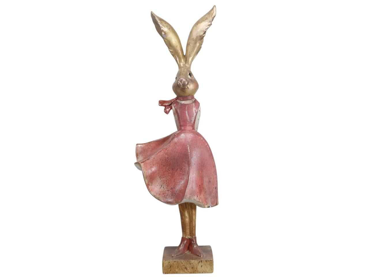 Hase im Kleid braun-rosa Polyresin 17x54,5cm