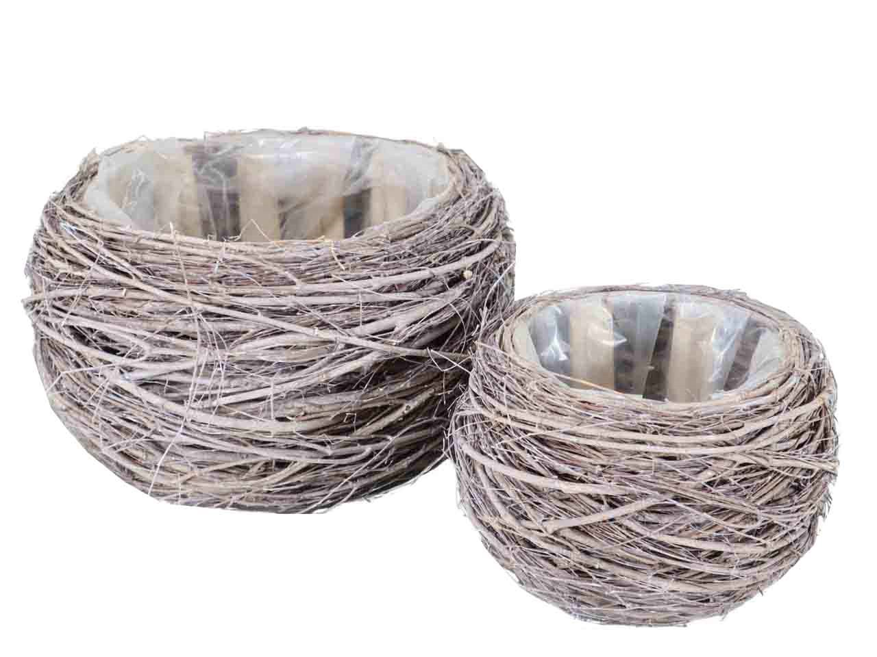 Pflanzkorb Schale rund Set/2 Weide white-washed D33/21cm