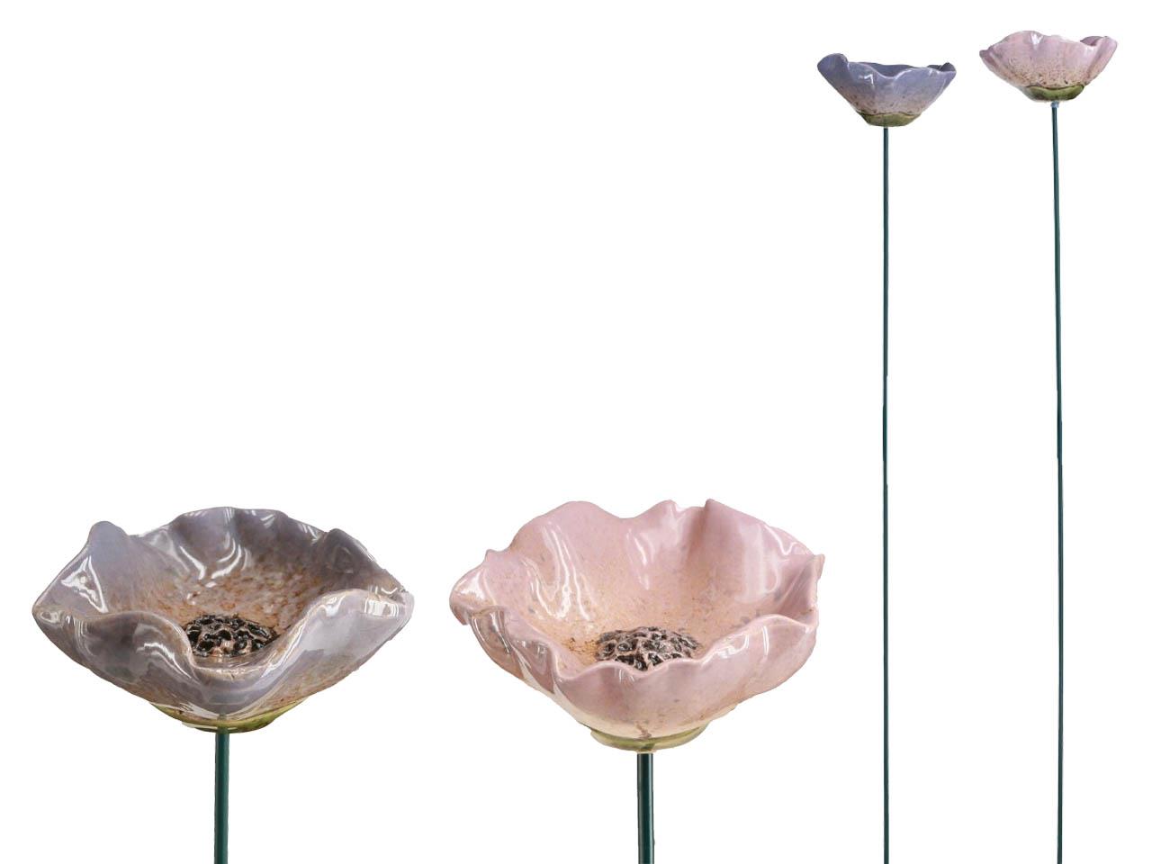 Stecker Mohnblume Keramik rosa-flieder sort. D5,5cm + Pin