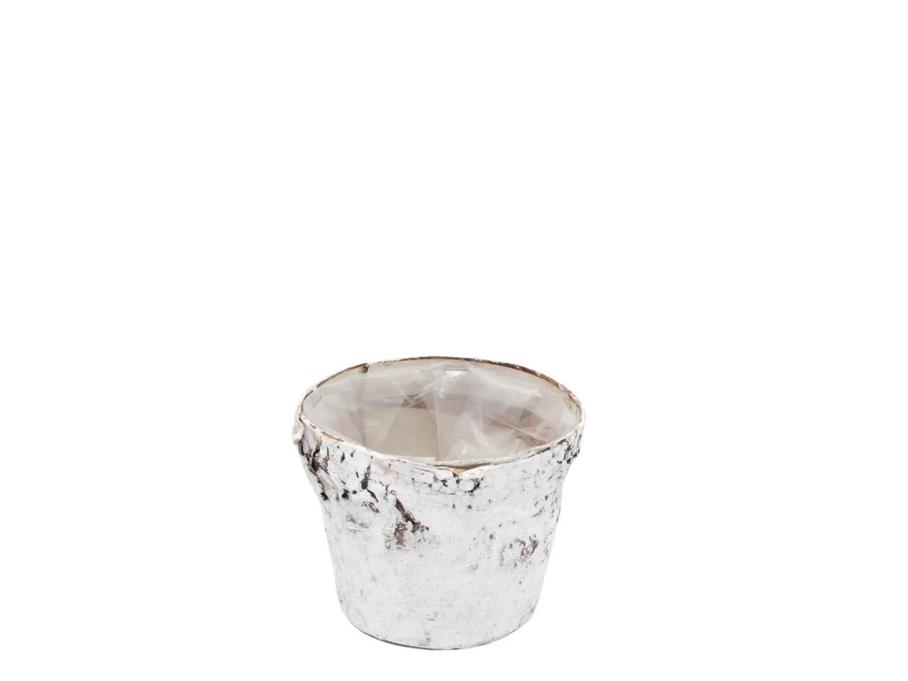 Topf Birkenrinde m. Folie weiß D07cm