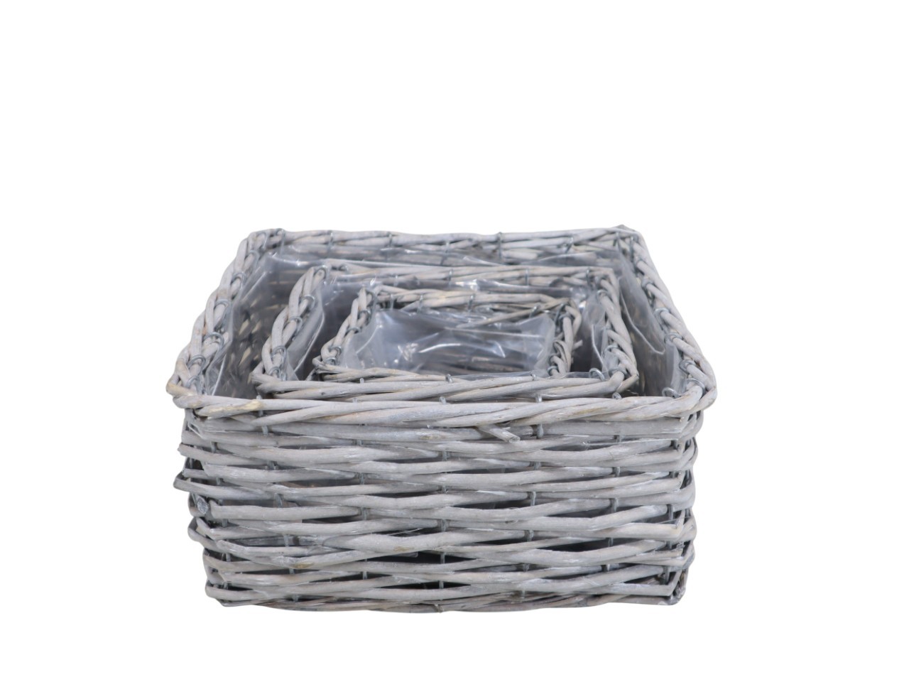 Pflanzkorb quadratisch Weide Set/3 grau D25x25cm