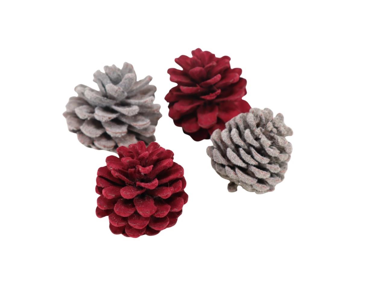 Zapfen Blue Pinie beflockt sortiert weinrot / grau