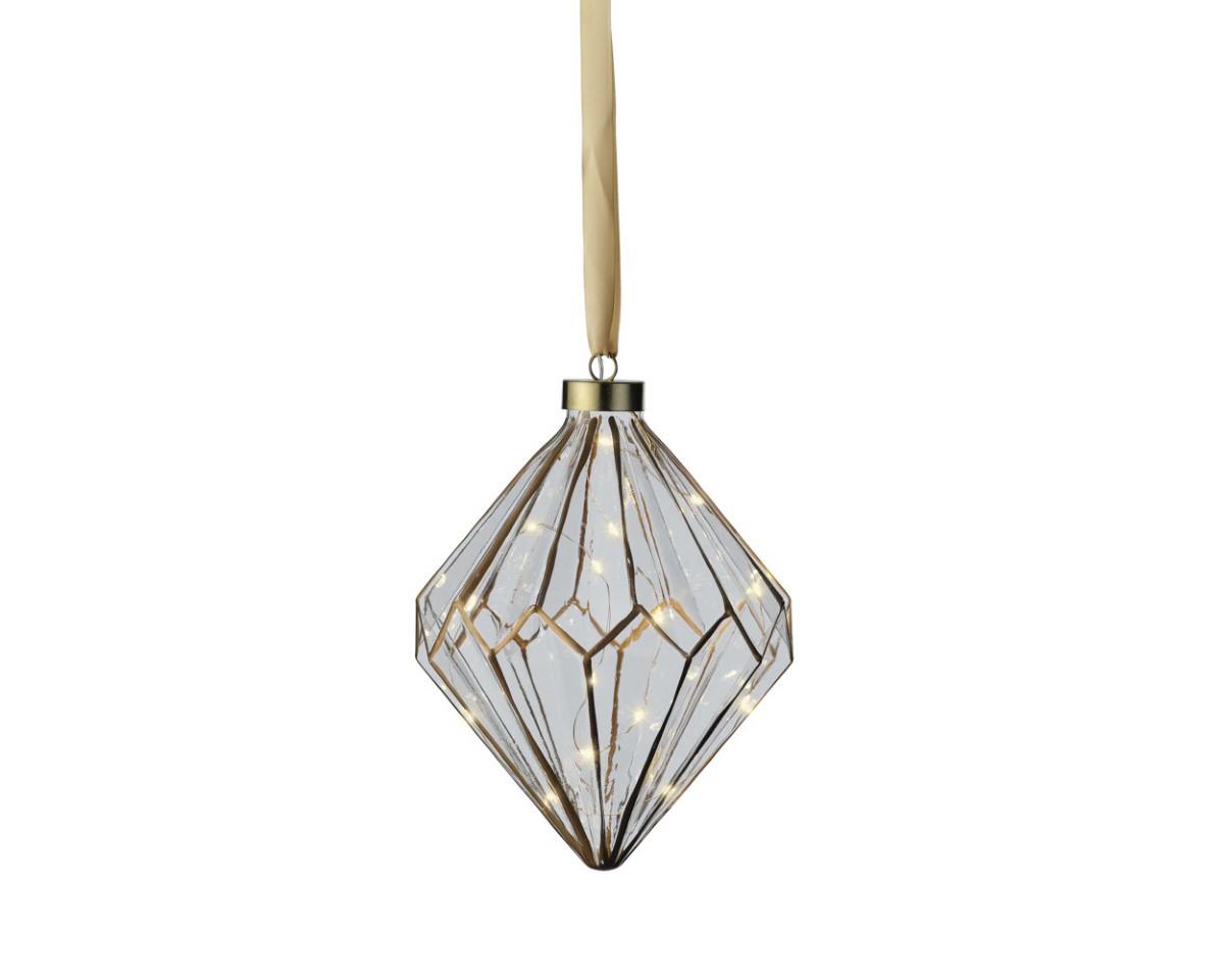 Diamant hängend inkl. 15 Micro LED klar/gold D16xH20cm
