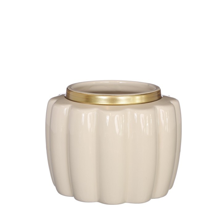 Übertopf Sitzkissen Keramik creme/gold D12,6cm