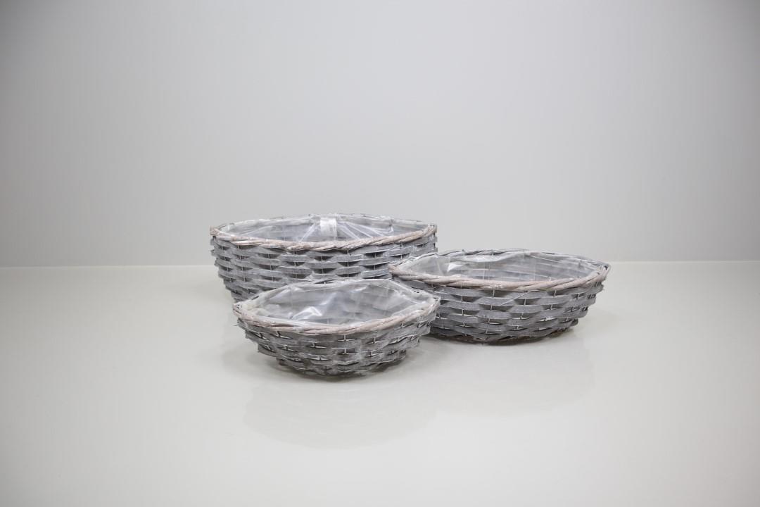 Korb Schiff Set/3 Bambussplitt grey-washed  L40/33/26cm
