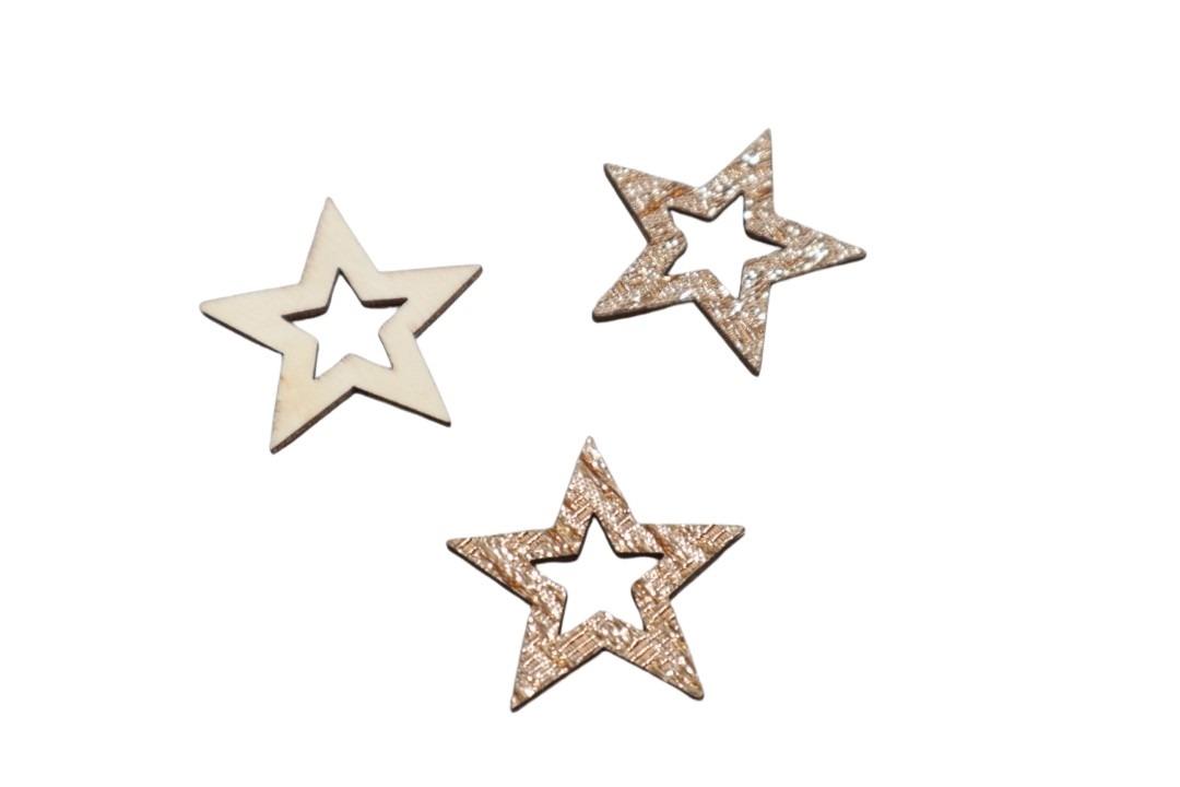 Streuer Stern offen Holz gold-glitzer D3,5cm Streuer Stern offen Holz gold-glitzer D3,5cm