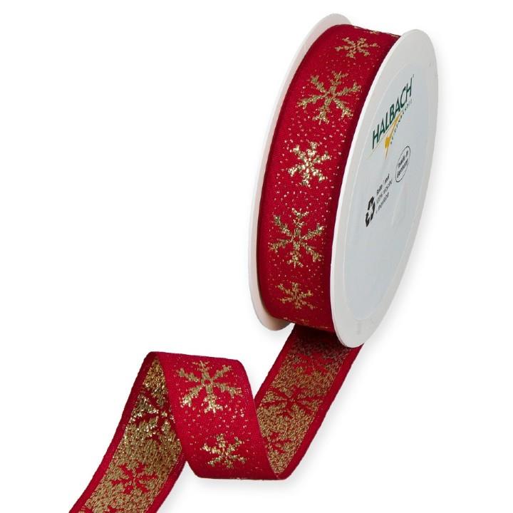 Lurexband Schneesterne 25 mm 15 Meter rot/gold 65