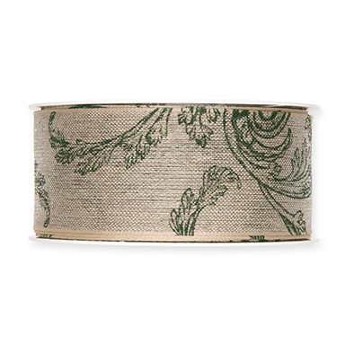 Leinen-Druckband Farn 40 mm 12 Meter darkgreen 30