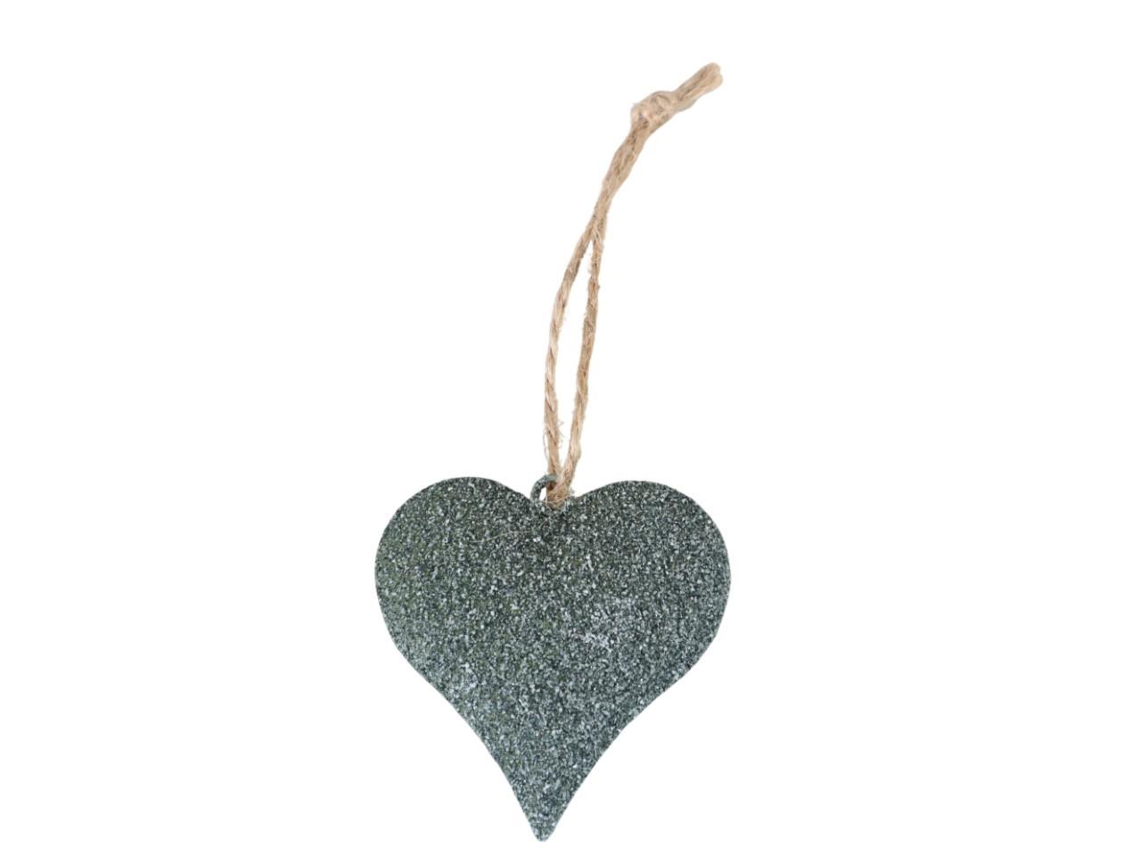 Hänger Herzen Metall grün besandet D6cm