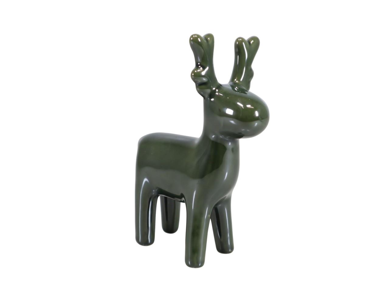 Hirsch stehend Keramik grün 13x7xH18cm