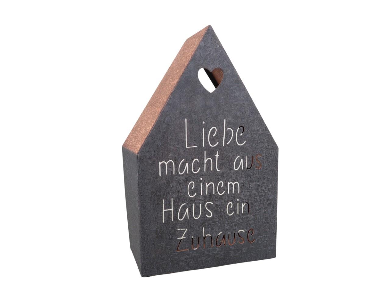 Windlicht Haus Metall schwarz/kupfer D20x10xH33cm