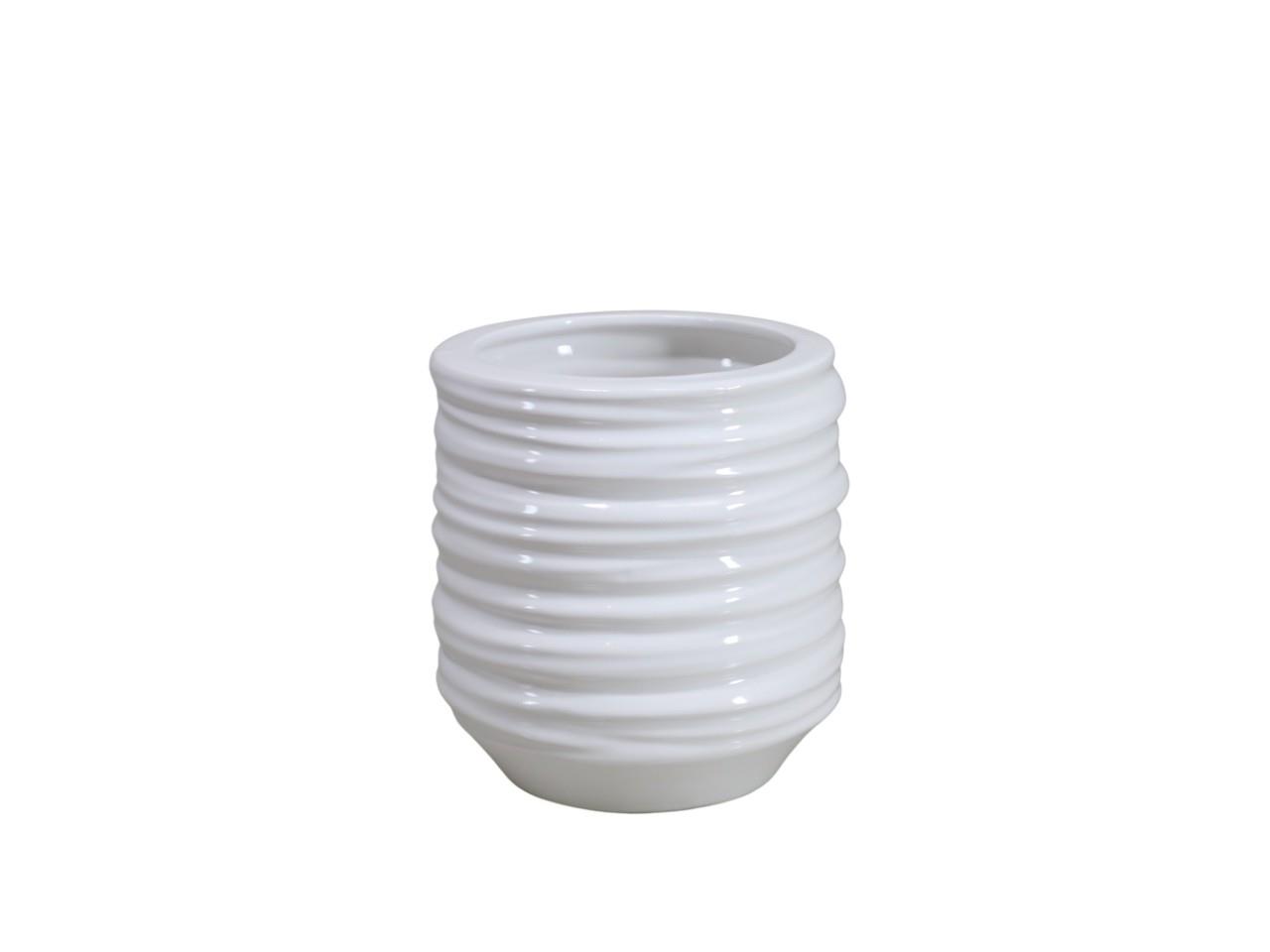 Keramikübertopf Groove weiss D 12 cm H 13 cm