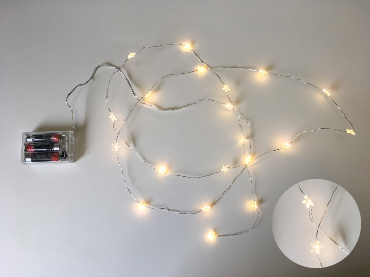 Lichterkette Stern Draht silber LED 20Lämpchen 6 Std. Timer