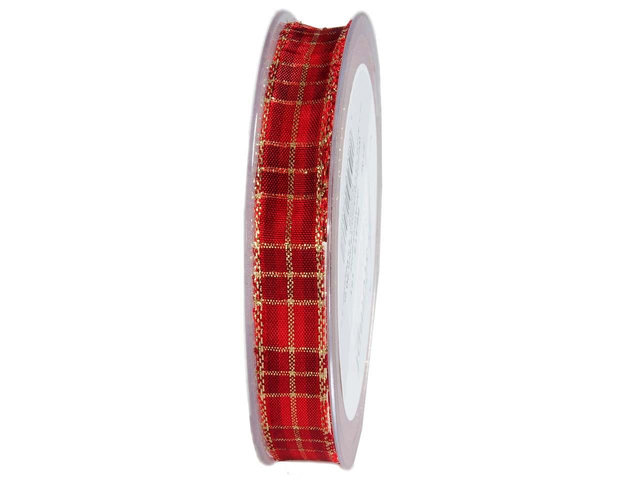 Band Weihnachtskaro 15 mm 20 Meter dunkelrot-gold 151