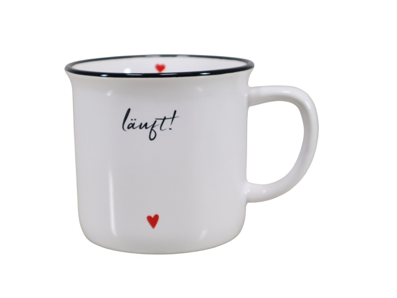 Tasse Keramik "läuft!" m. Herzchen D9 H8,5cm