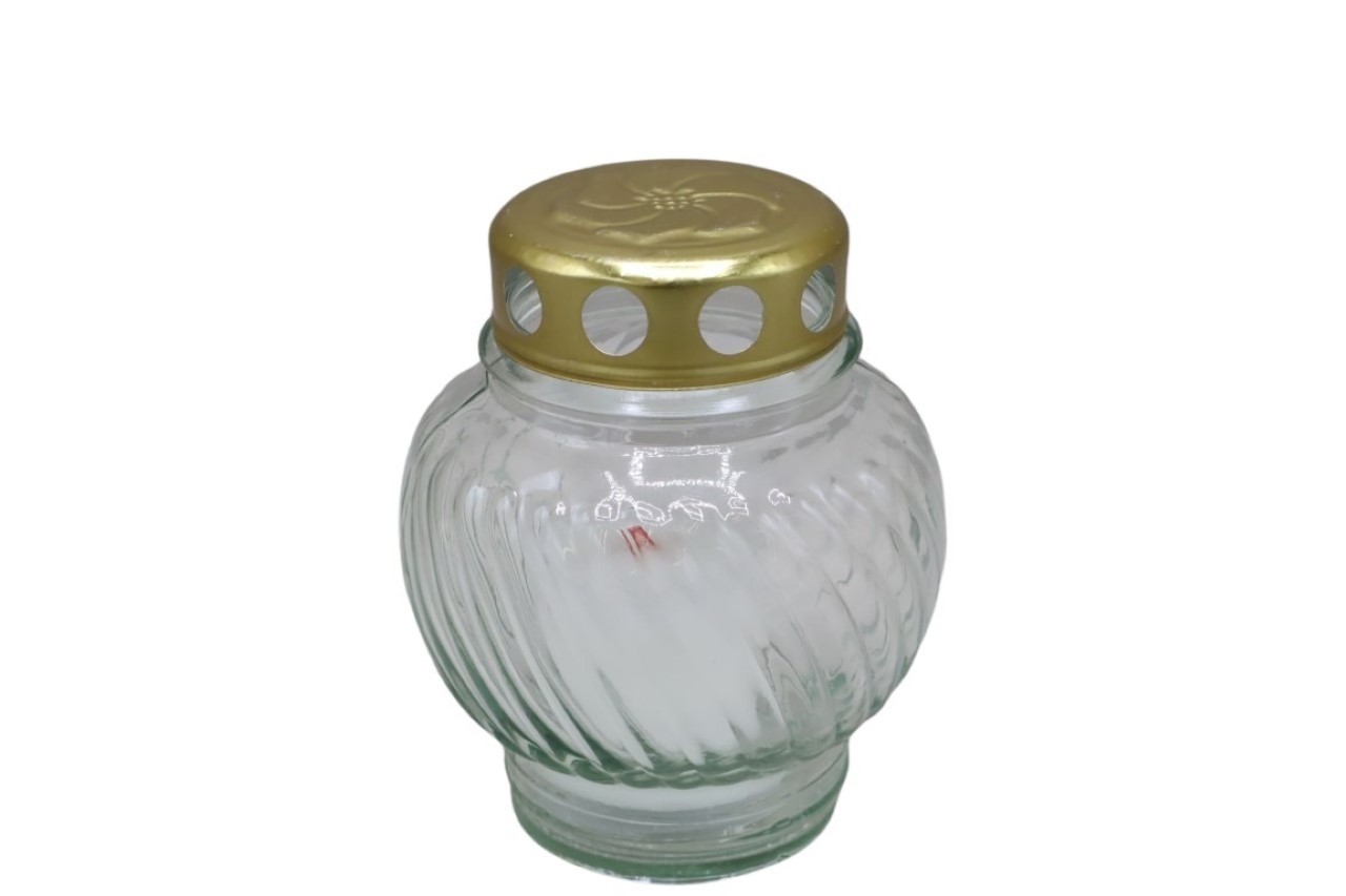 Glasgrablicht m. Metalldeckel gold H10,5cm weiß NETTO