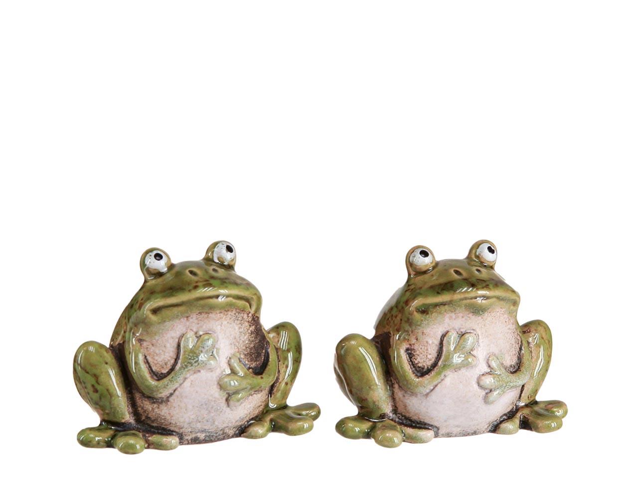 Frosch 2-fach sort. Keramik grün/weiß D16,2xH12,7cm