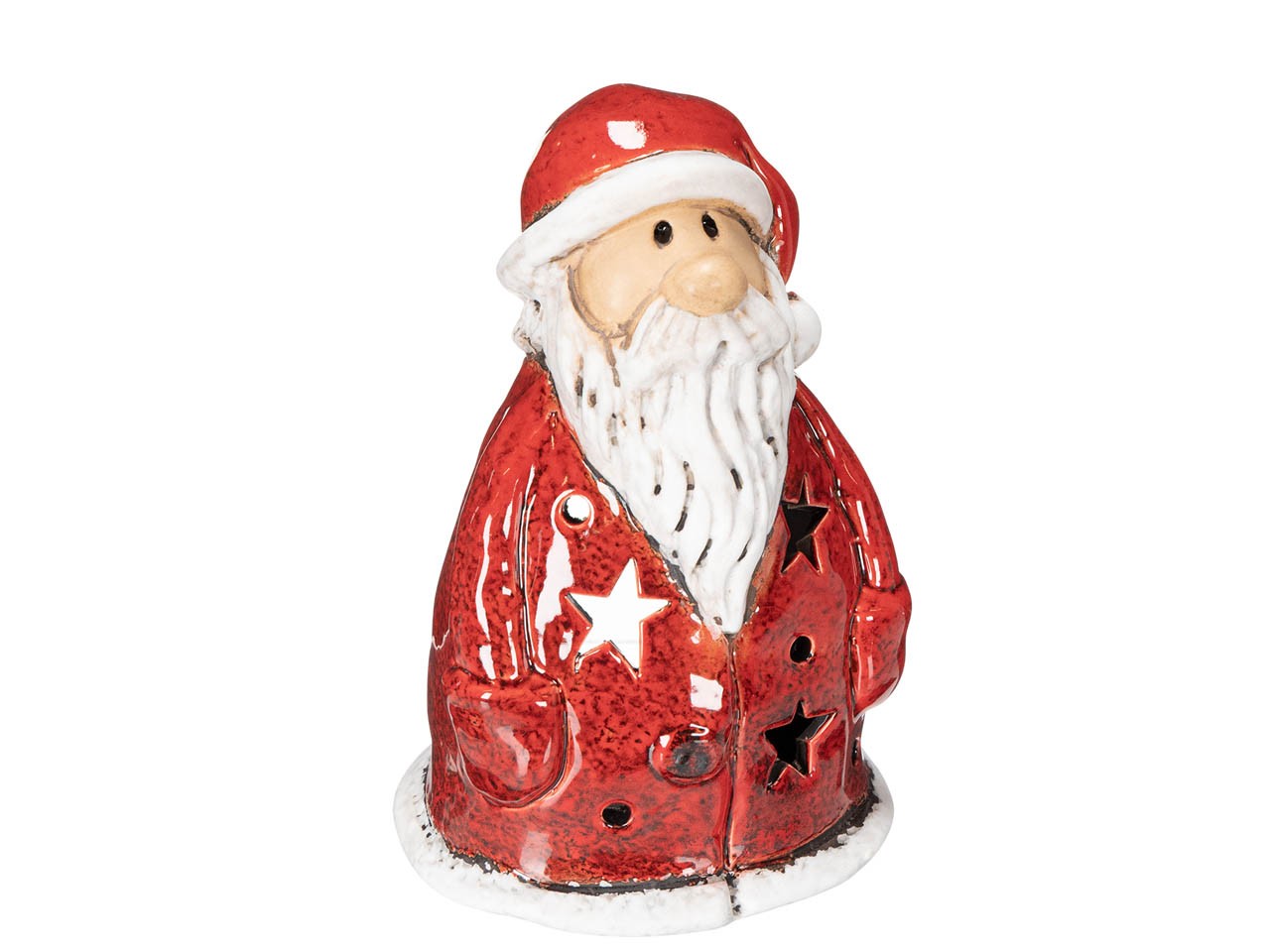 Windlicht Weihnachtsmann Steingut rot/weiß H15,6cm