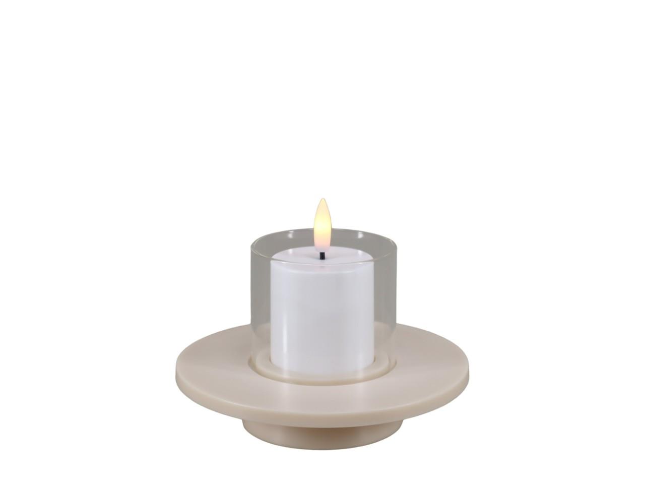 Kerze/Kunststoffglas m.3D-Docht -Marion- LED 14x8,5 cm sand