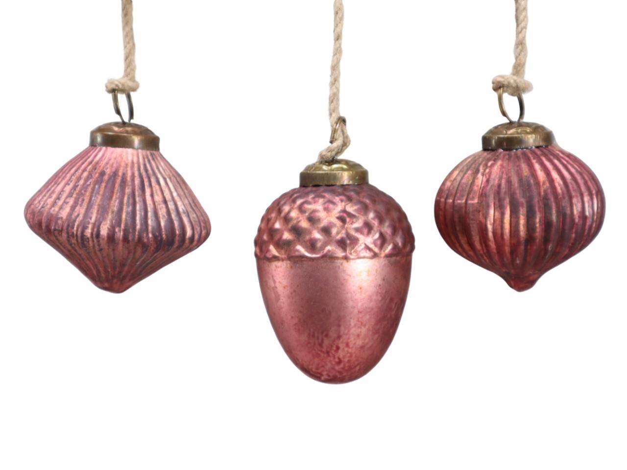 Glaszwiebel, -eichel Ornamente oldrose m. Jutehänger D5-7cm