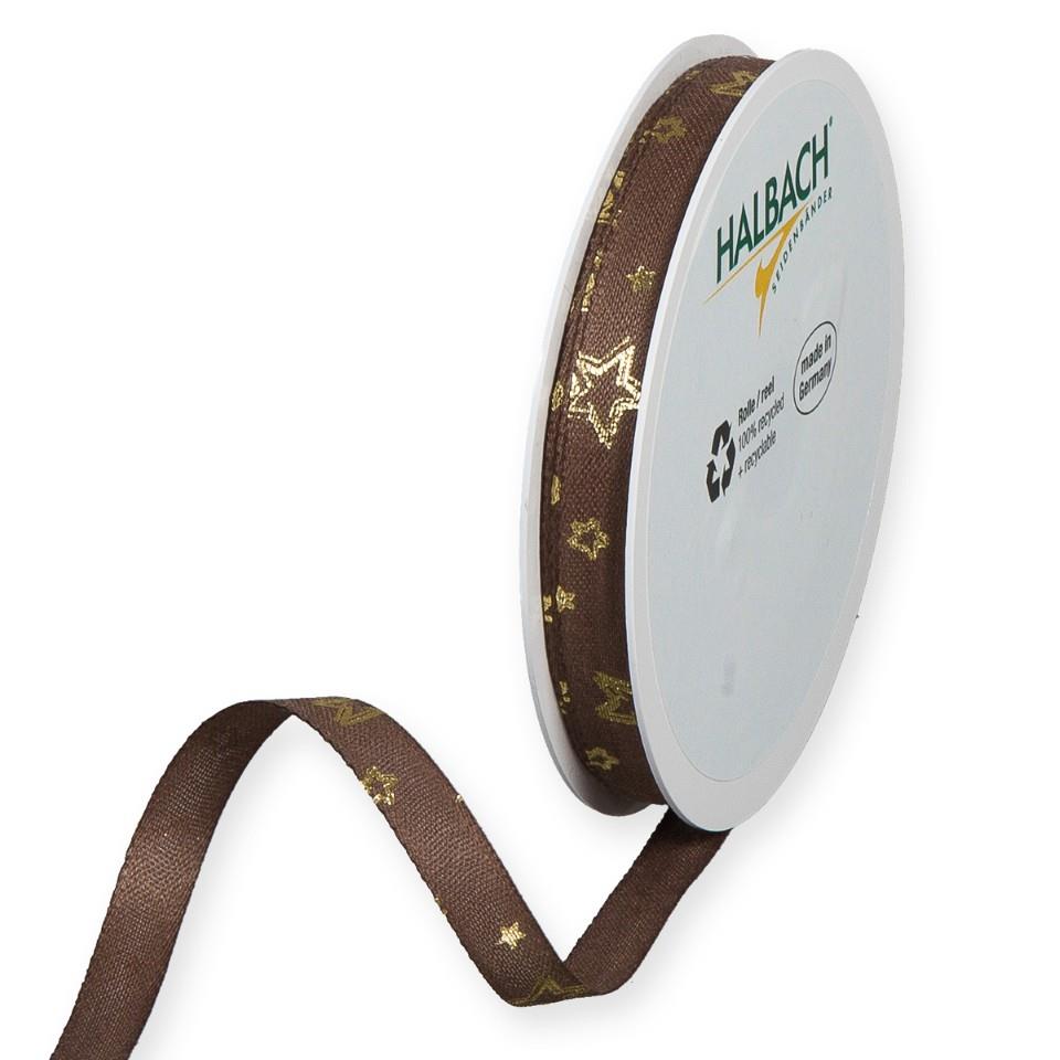Druckband Sternchen 10 mm 20 Meter dunkelbraun/gold 393