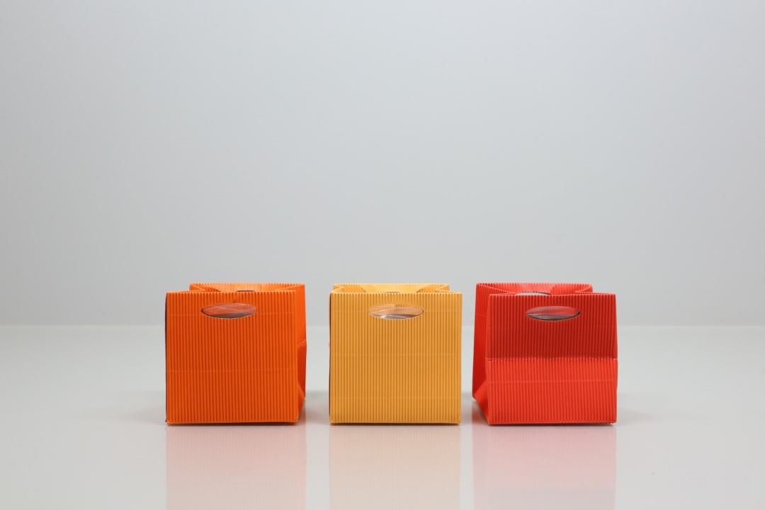 Tasche m. Folie Wellpappe orange-Mix 10,5x10,5cm
